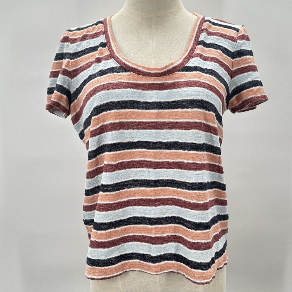 Madewell Alto Scoop Neck Knit Short Sleeve Tee Top Multicolor Striped Sz Small